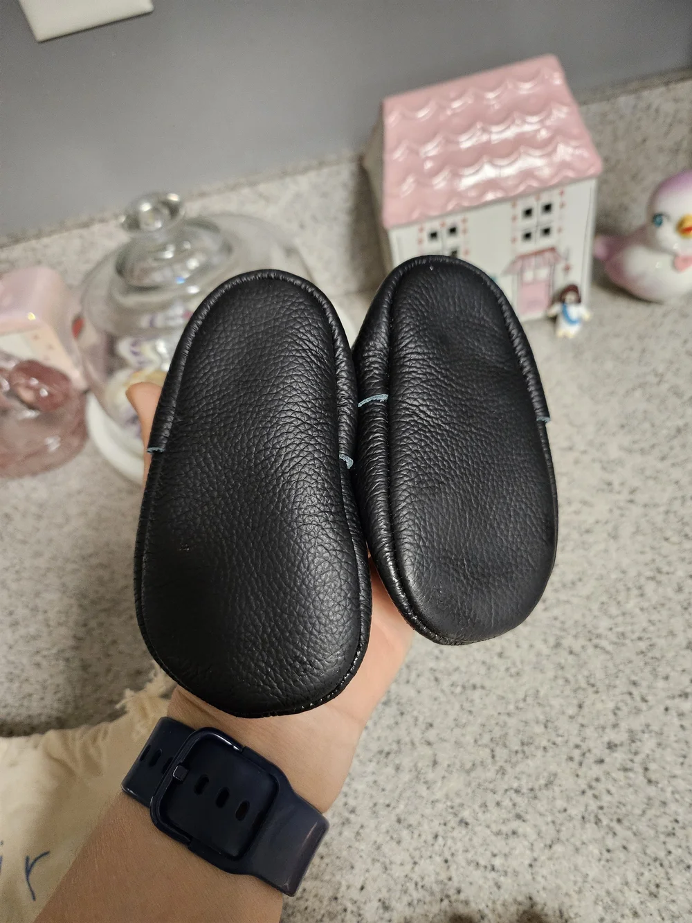 Freshly Picked Black and Rose Gold Baby Moccasins - Pair Set